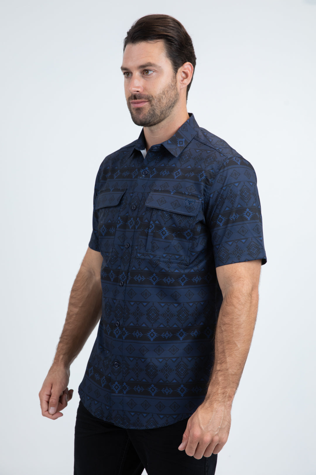Mens Performance Classic Fit Short Sleeve Navy Shirt