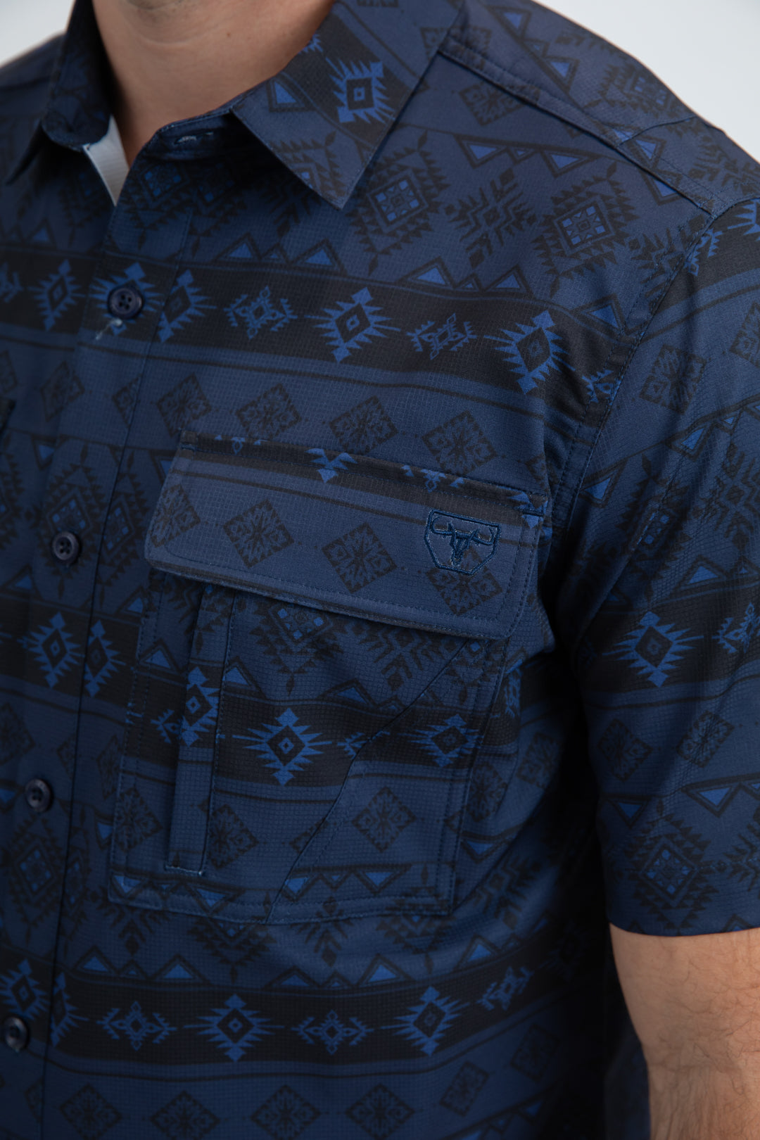 Mens Performance Classic Fit Short Sleeve Navy Shirt