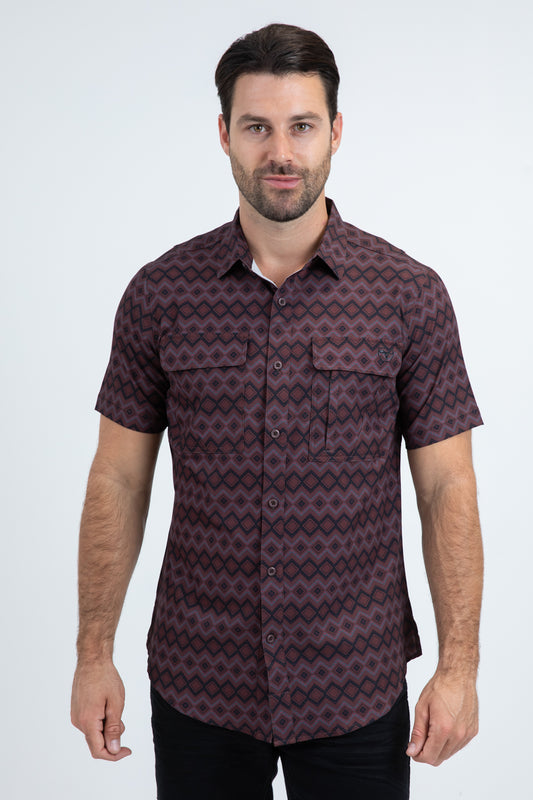 Mens Performance Classic Fit Short Sleeve Red Shirt