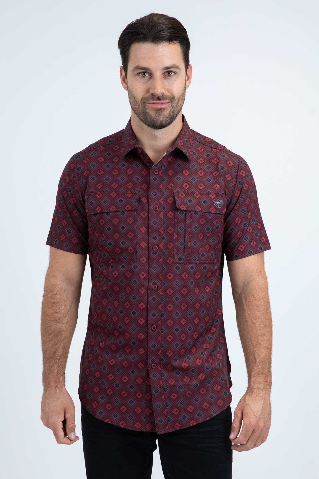 Mens Performance Classic Fit Short Sleeve Red Shirt