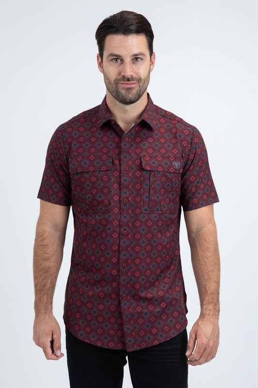 Mens Performance Classic Fit Short Sleeve Red Shirt