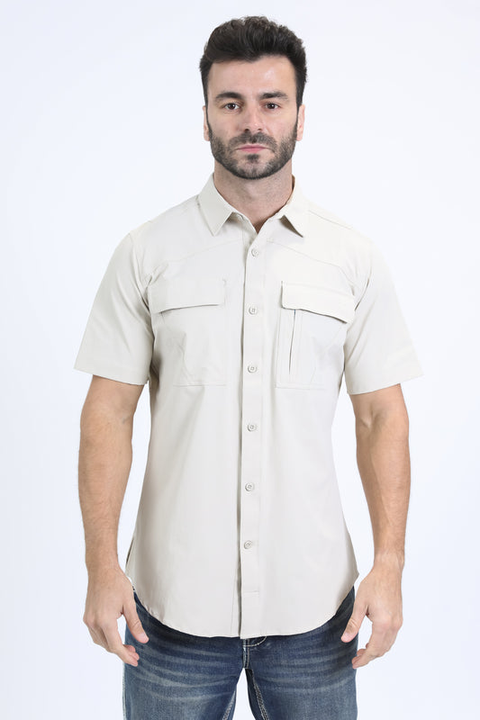 Mens Performance Classic Fit Short Sleeve Stone Shirt