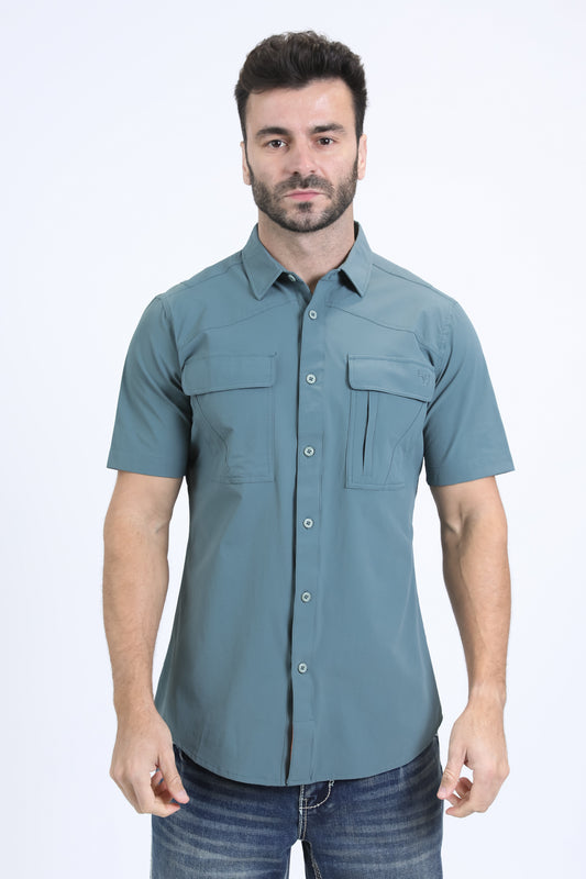 Mens Performance Classic Fit Short Sleeve Teal Shirt