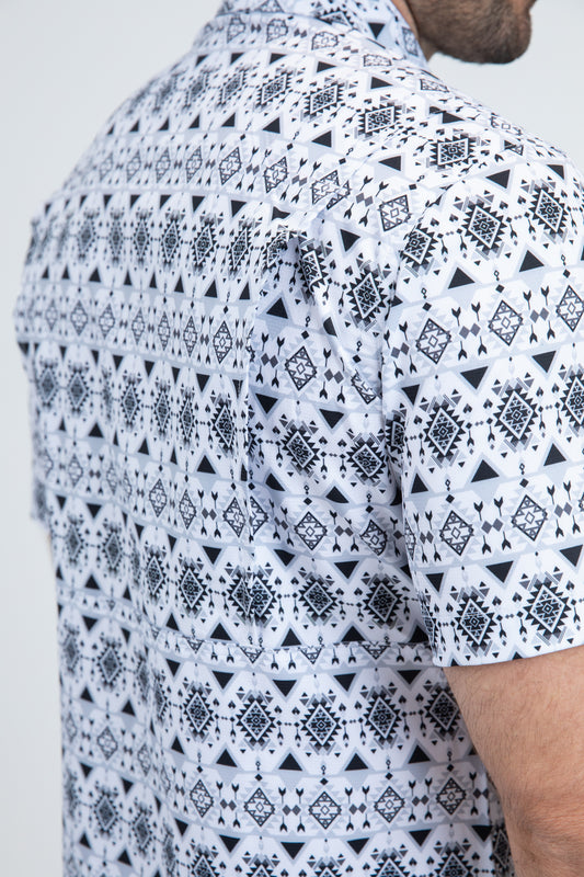 white geometric western performance shirt men platini back