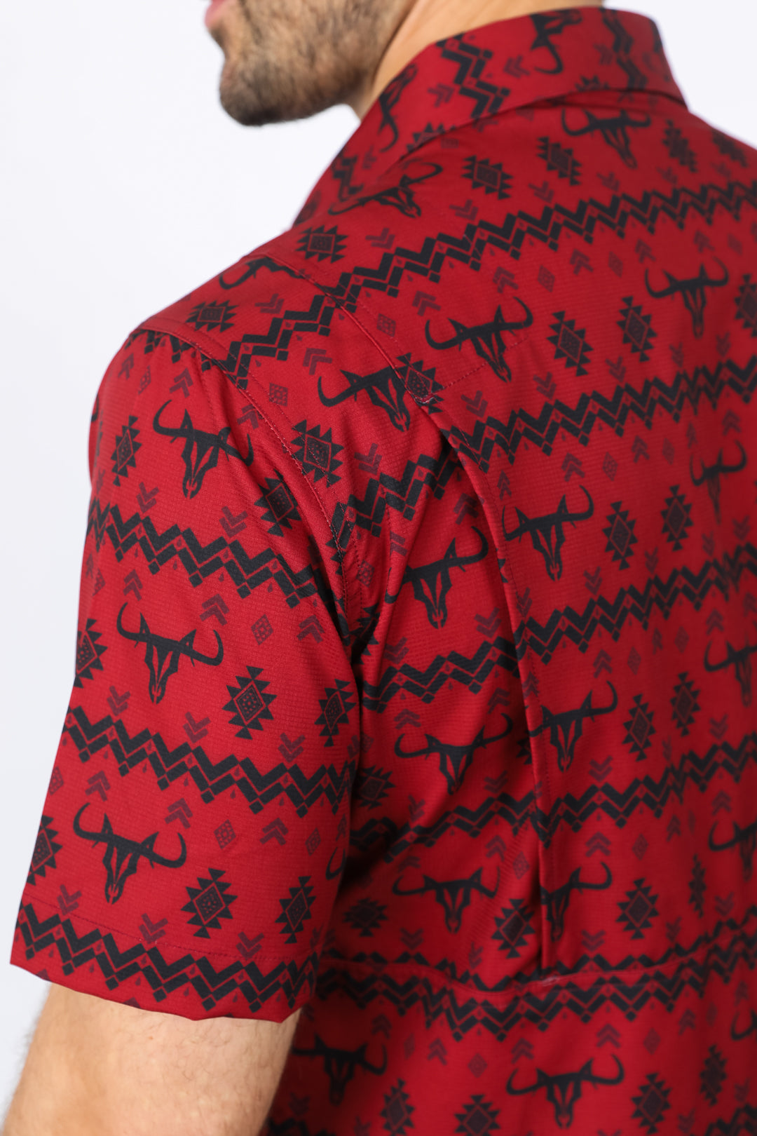 Mens Performance Classic Fit Western Red Short Sleeve Aztec Print Shirt