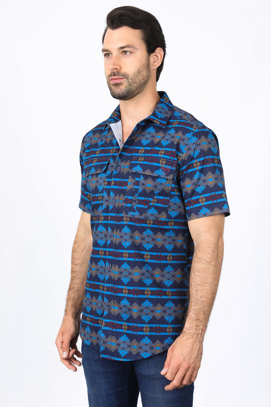navy western aztec performance shirt men platini side