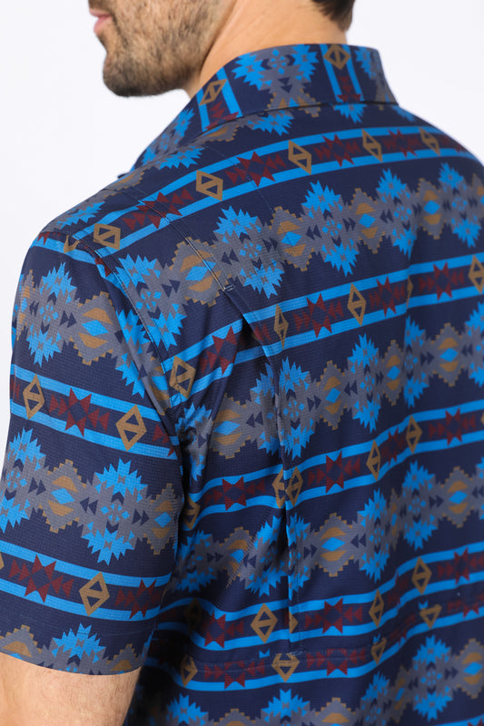 navy western aztec performance shirt men platini detail-2