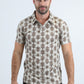Mens Performance Fabric Modern Fit Stretch Aztec Print Beige Polo