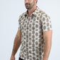 Mens Performance Fabric Modern Fit Stretch Aztec Print Beige Polo