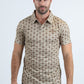 Mens Performance Fabric Modern Fit Stretch Aztec Print Beige Polo