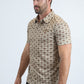Mens Performance Fabric Modern Fit Stretch Aztec Print Beige Polo