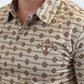 Mens Performance Fabric Modern Fit Stretch Aztec Print Beige Polo