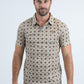 Mens Performance Fabric Modern Fit Stretch Aztec Print Beige Polo