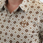 Mens Performance Fabric Modern Fit Stretch Aztec Print Beige Polo