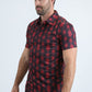 Mens Performance Fabric Modern Fit Stretch Aztec Print Black Polo
