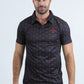 Mens Performance Fabric Modern Fit Stretch Aztec Print Black Polo