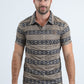Mens Performance Fabric Modern Fit Stretch Aztec Print Black Polo