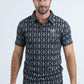 Mens Performance Fabric Modern Fit Stretch Aztec Print Black Polo