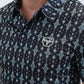 Mens Performance Fabric Modern Fit Stretch Aztec Print Black Polo