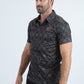 Mens Performance Fabric Modern Fit Stretch Aztec Print Black Polo