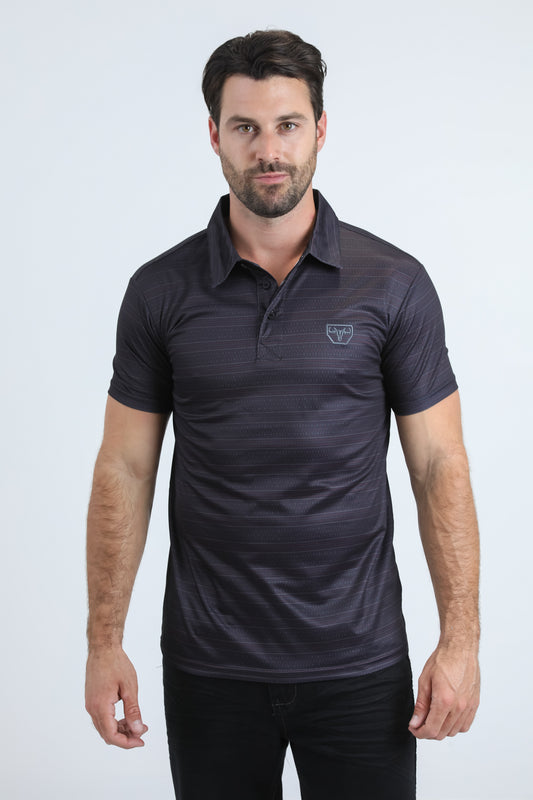Mens Performance Fabric Modern Fit Stretch Aztec Print Black Polo