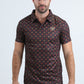 Mens Performance Fabric Modern Fit Stretch Aztec Print Black Polo