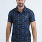 Mens Performance Fabric Modern Fit Stretch Aztec Print Blue Polo