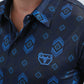 Mens Performance Fabric Modern Fit Stretch Aztec Print Blue Polo