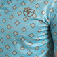 Mens Performance Fabric Modern Fit Stretch Aztec Print Blue Polo