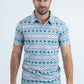 Mens Performance Fabric Modern Fit Stretch Aztec Print Blue Polo