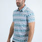 Mens Performance Fabric Modern Fit Stretch Aztec Print Blue Polo