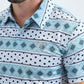 Mens Performance Fabric Modern Fit Stretch Aztec Print Blue Polo