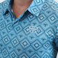 Mens Performance Fabric Modern Fit Stretch Aztec Print Blue Polo