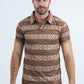 Mens Performance Fabric Modern Fit Stretch Aztec Print Brown Polo