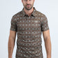 Mens Performance Fabric Modern Fit Stretch Aztec Print Brown Polo