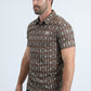 Mens Performance Fabric Modern Fit Stretch Aztec Print Brown Polo