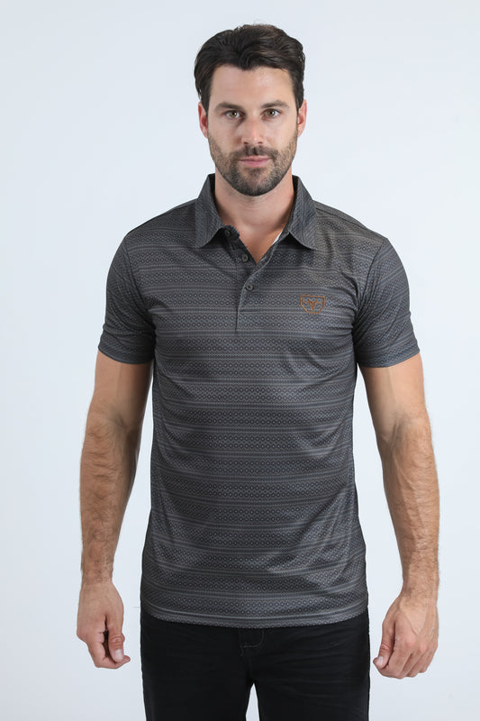 Mens Performance Fabric Modern Fit Stretch Aztec Print Olive Polo