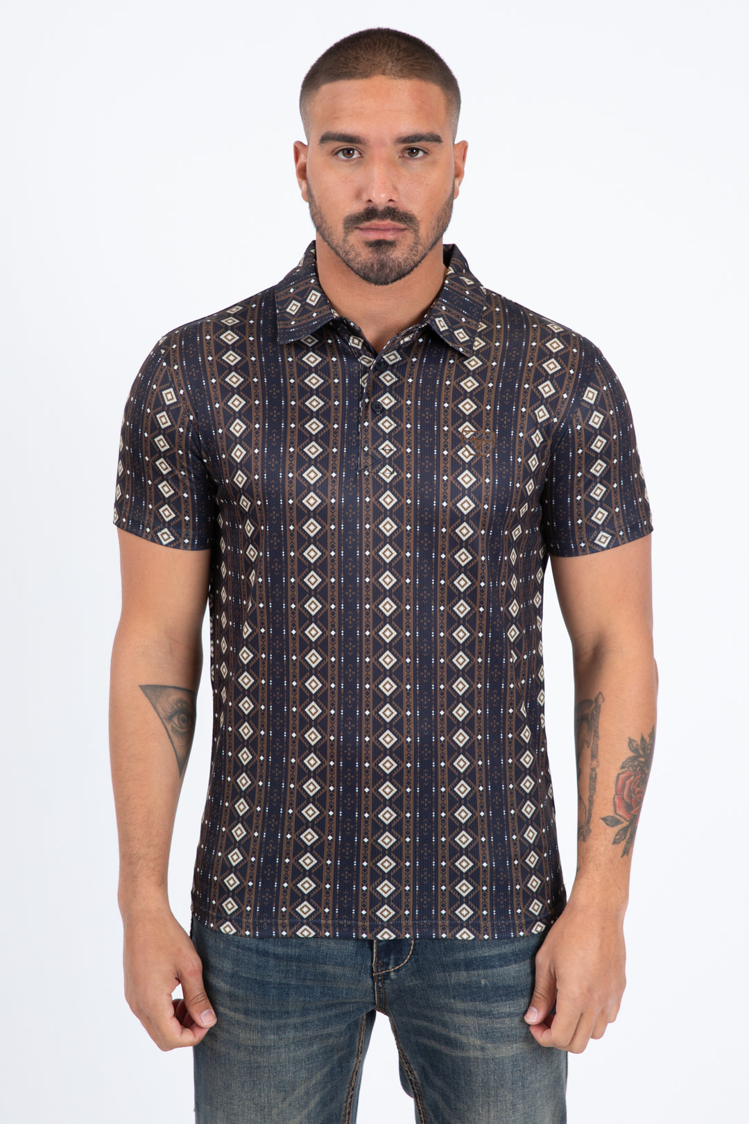 black full aztec diamond polo front platini