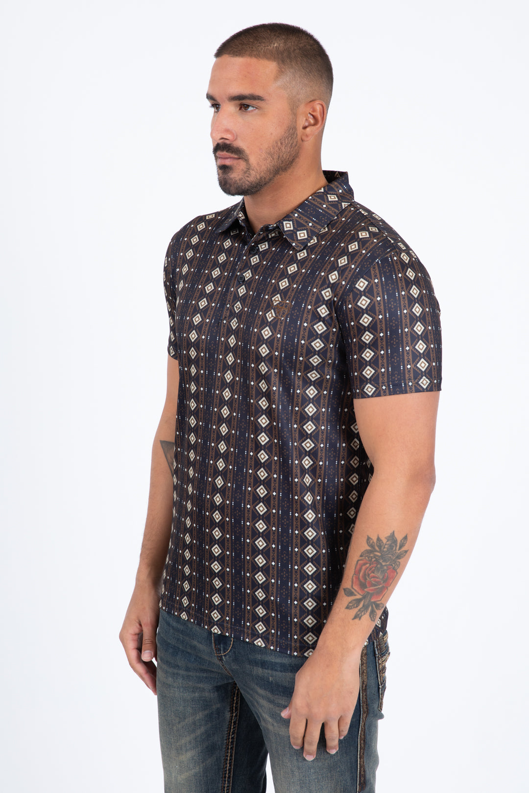 black full aztec diamond polo side platini