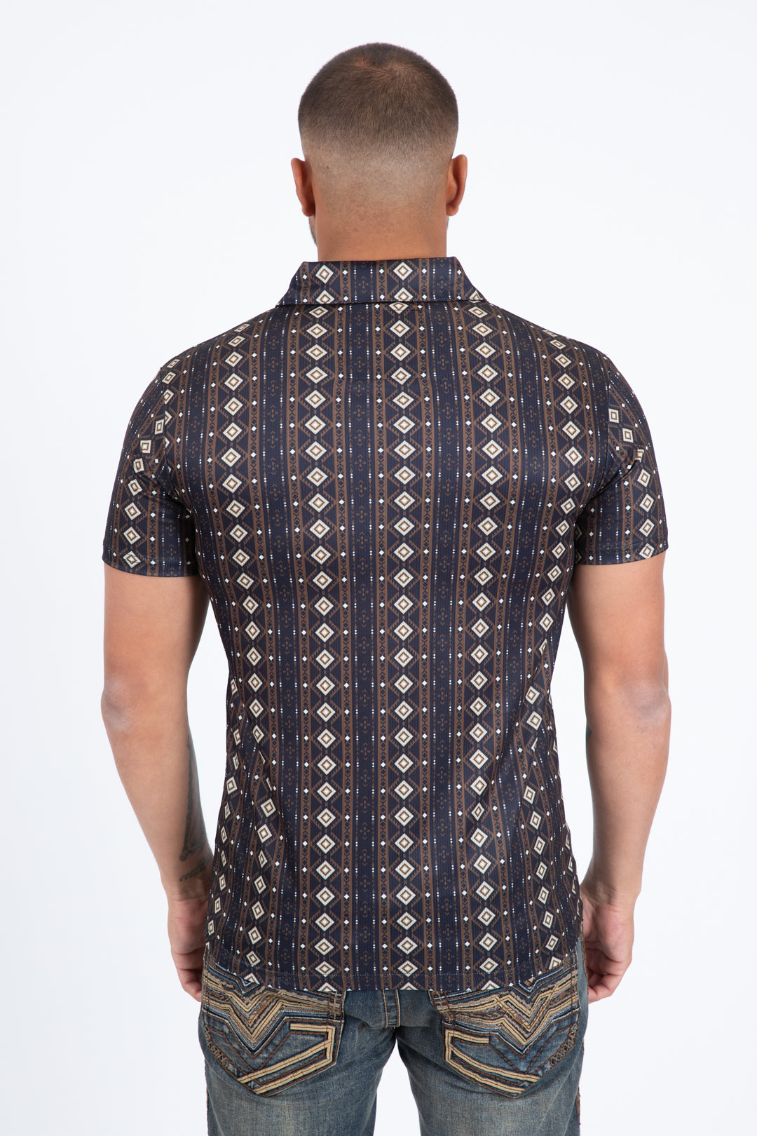 black full aztec diamond polo back platini