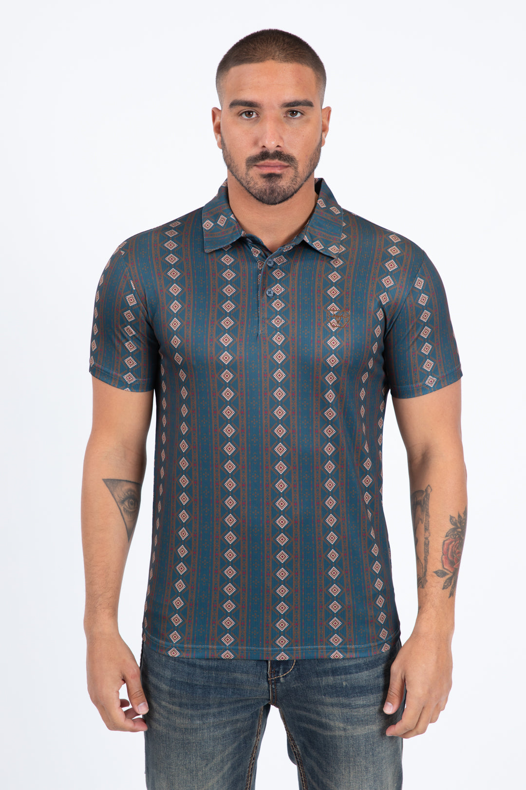 teal full aztec diamond polo front platini