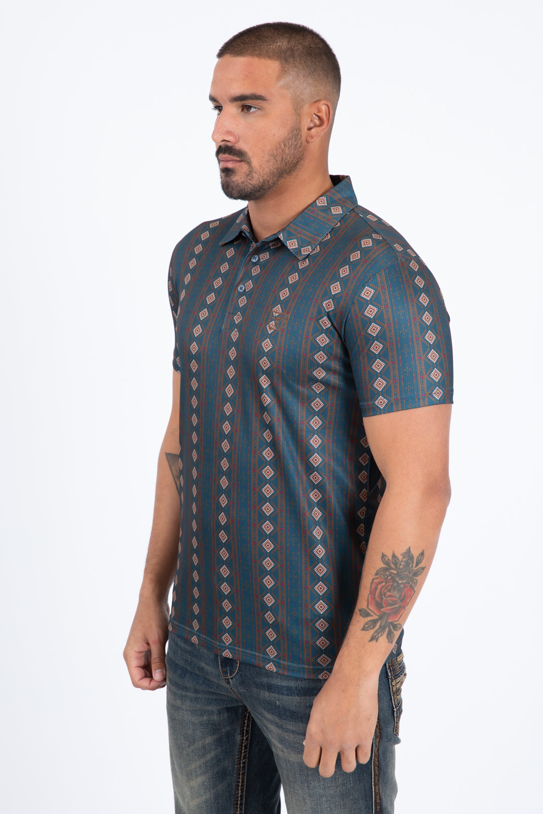 teal full aztec diamond polo side platini