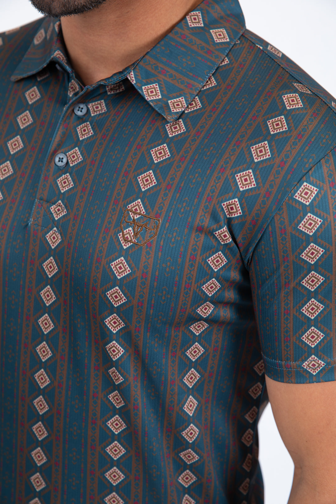 teal full aztec diamond polo detail platini