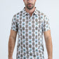 Mens Performance Fabric Modern Fit Stretch Aztec Print White Polo