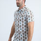 Mens Performance Fabric Modern Fit Stretch Aztec Print White Polo