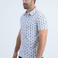 Mens Performance Fabric Modern Fit Stretch Aztec Print White Polo