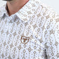 Mens Performance Fabric Modern Fit Stretch Aztec Print White Polo