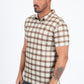 beige plaid print polo men