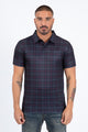 Men's Performance Fabric Modern Fit Stretch Plaid Print Polo – Black