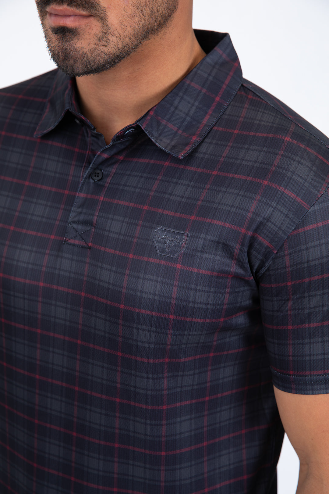 plaid print detail polo men